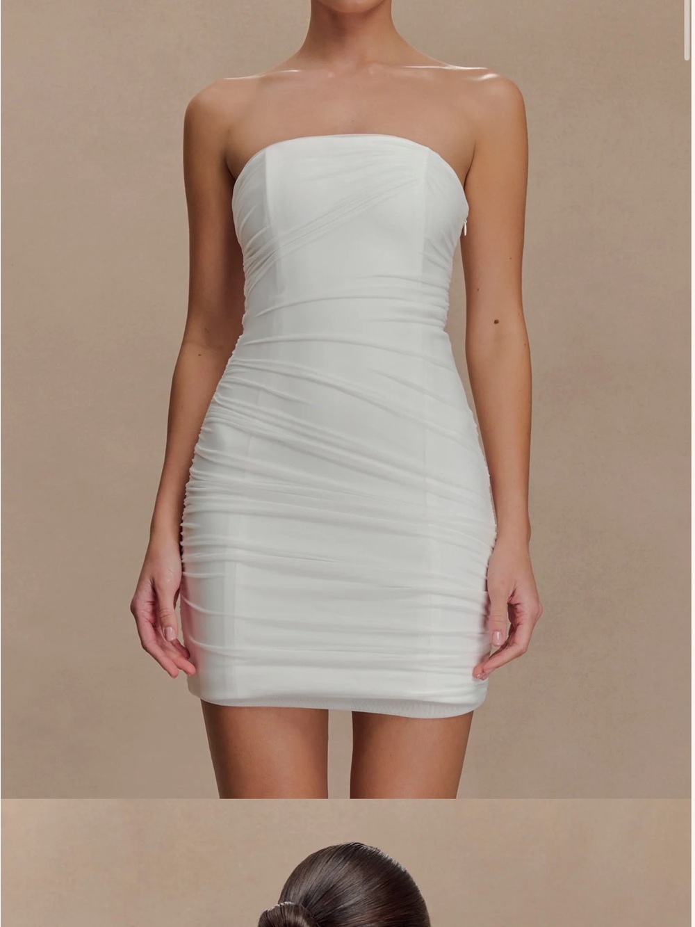 Meshki White Strapless Ruched Mini Dress